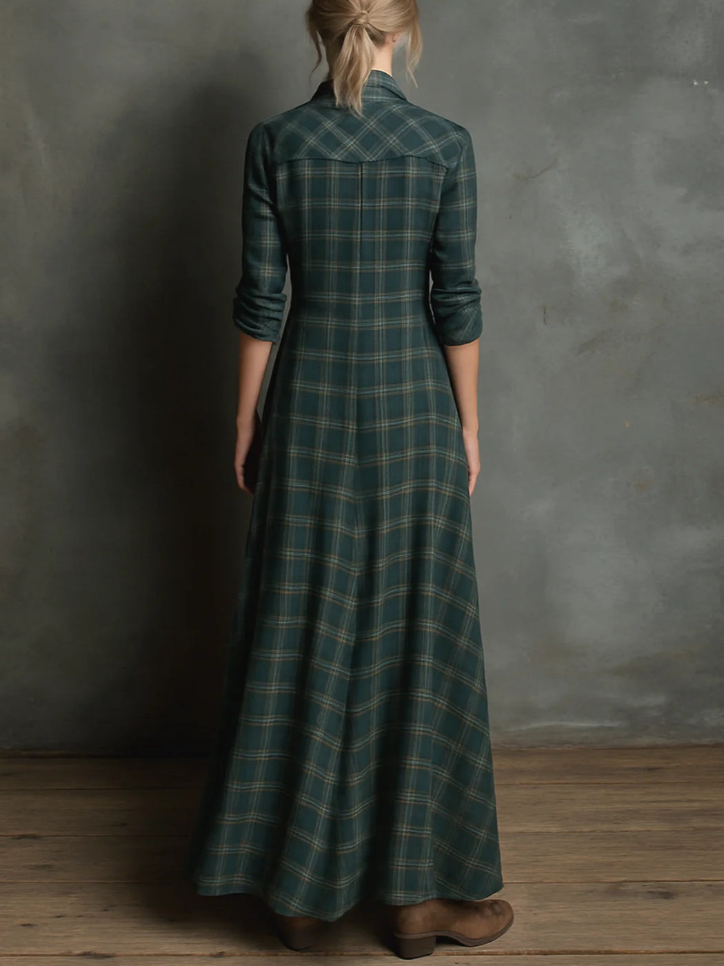 Valentina Long Plaid Shirt Dress