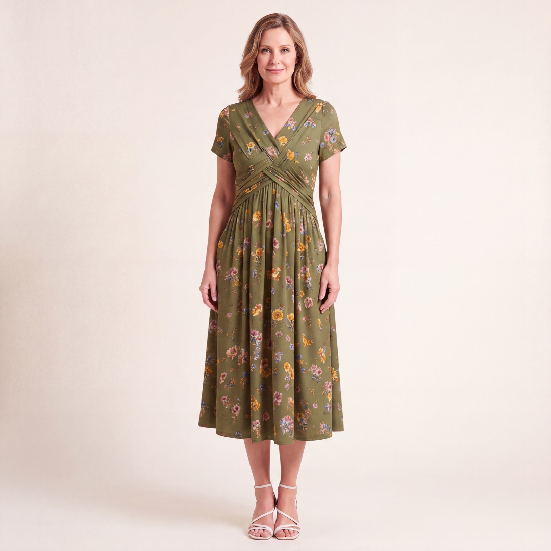 Addison | Floral V Neck Midi Dress
