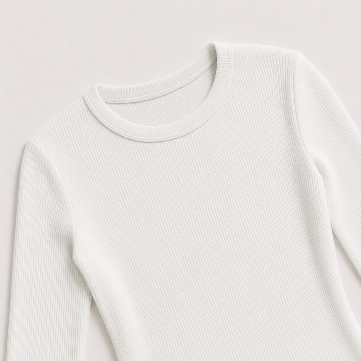 Ribbed Crew Neck Long Sleeve Top