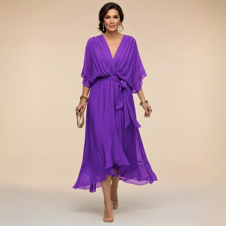 Fiona | Elegant Wrap Midi Dress with Tie Waist