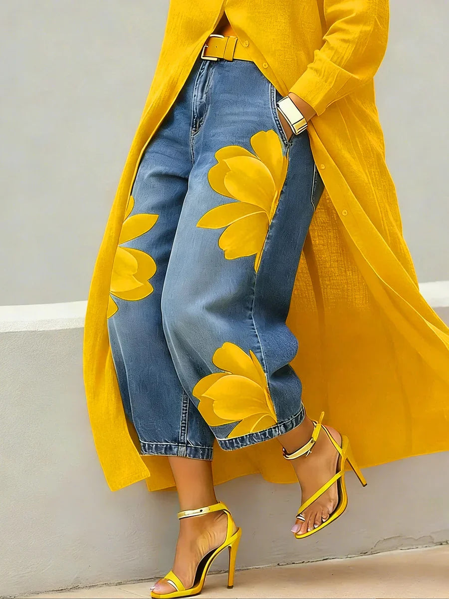 Fiamma Shirt Dress and Floral Jeans Set