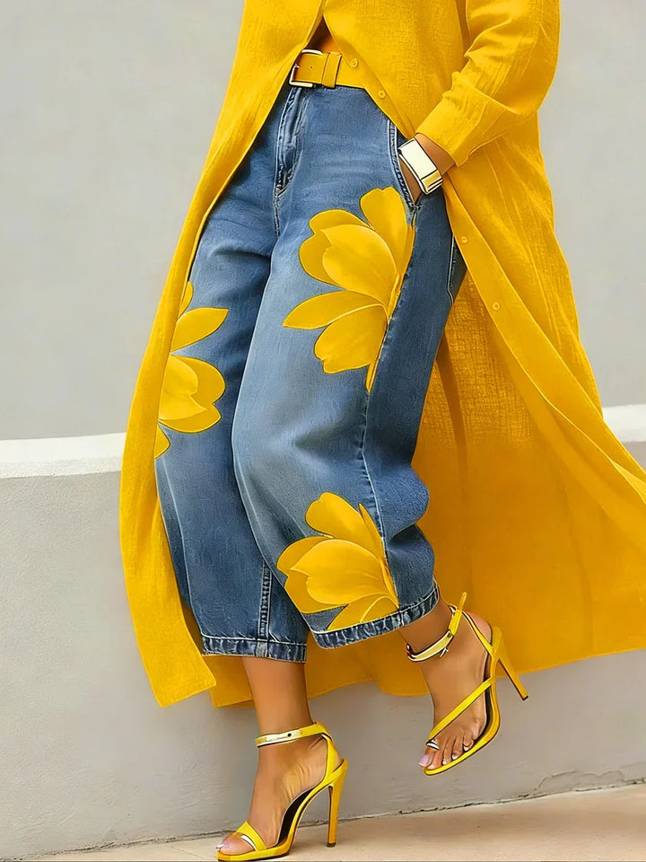 Fiamma Shirt Dress and Floral Jeans Set