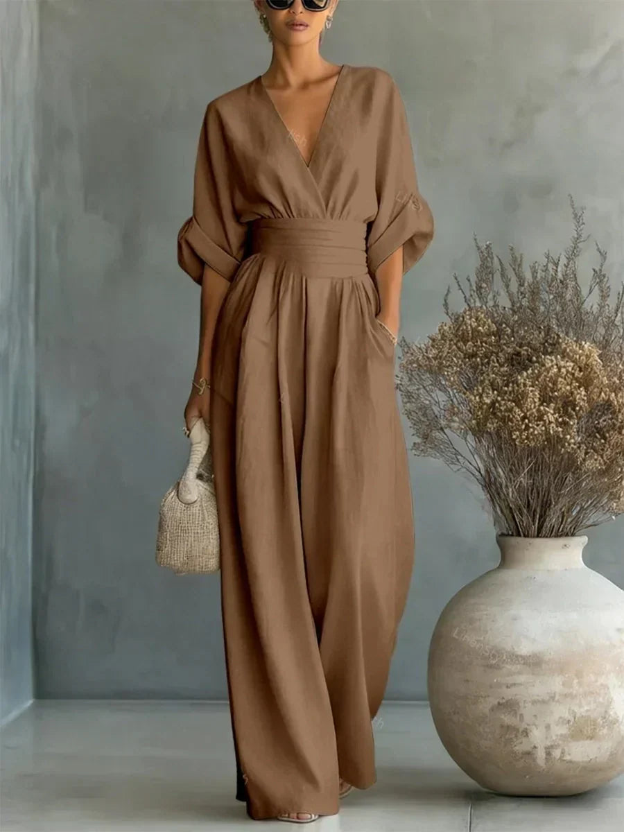 Verity Elegant V-Neck High-Waist Jumpsuit