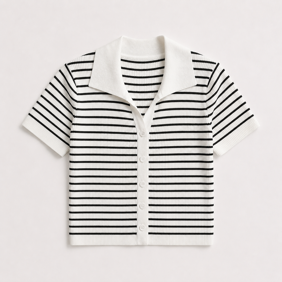 Striped Button-Up Polo Shirt