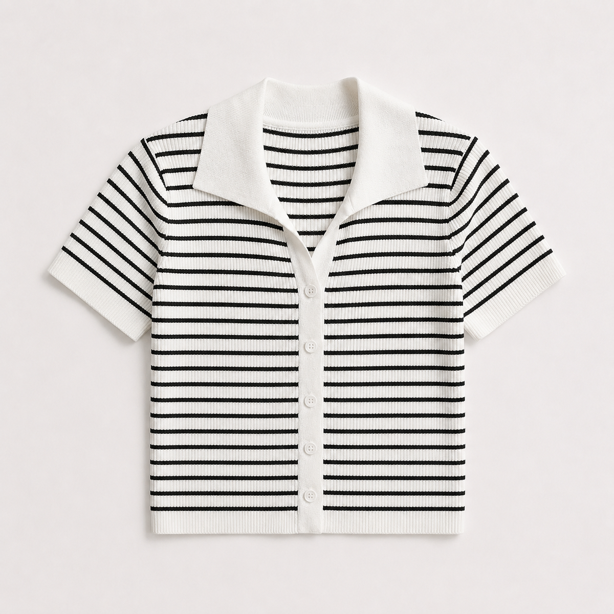 Striped Button-Up Polo Shirt