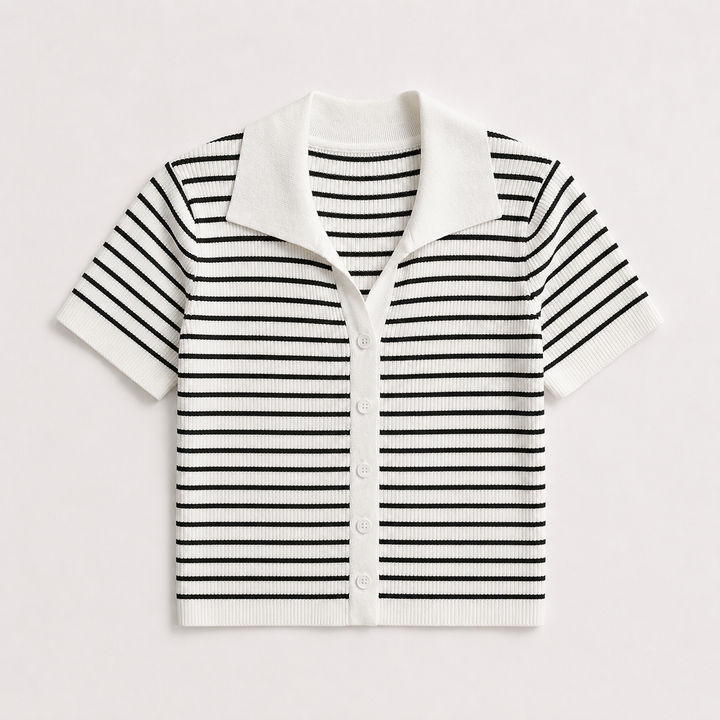 Striped Button-Up Polo Shirt
