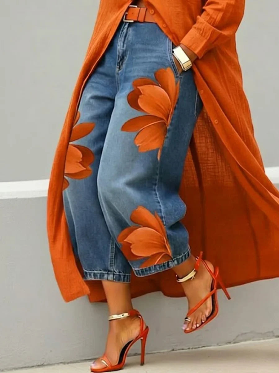 Charity | Shirt Dress and Floral Jeans Set