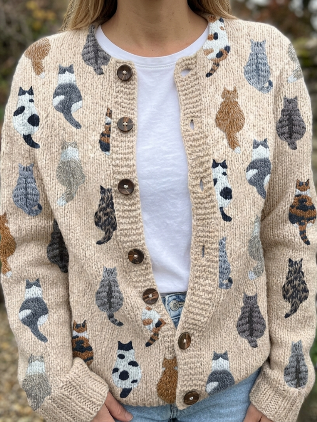 Tabby – Cat Print Knit Cardigan