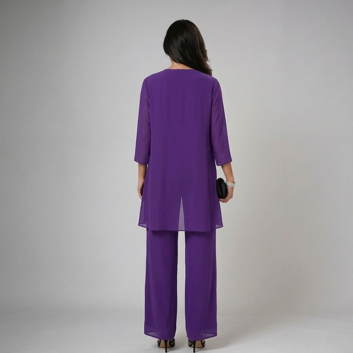 Iva Beaded Chiffon Wide-Leg Three-Piece Set