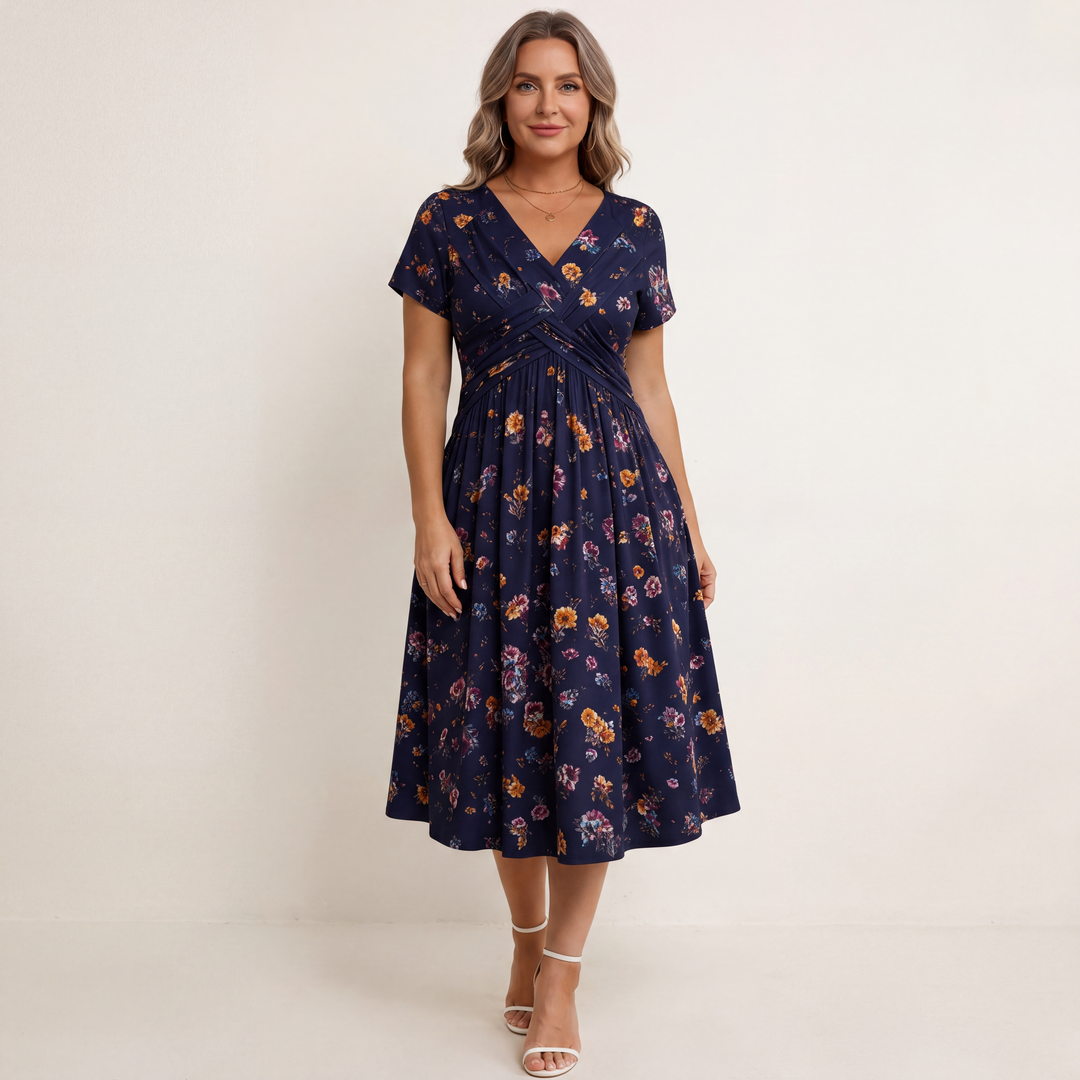 Addison | Floral V Neck Midi Dress