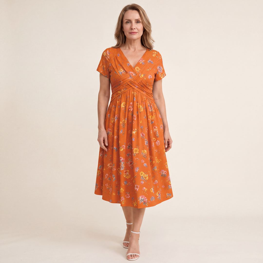 Addison | Floral V Neck Midi Dress