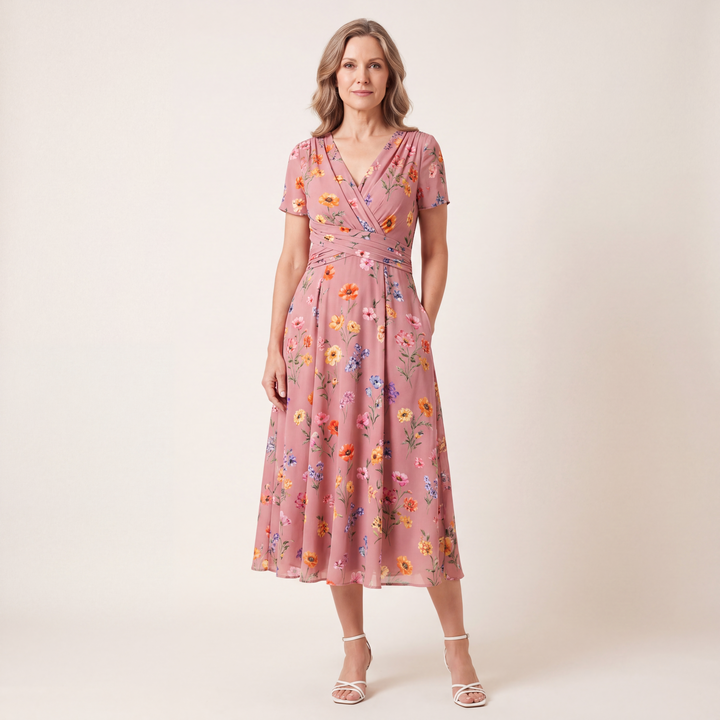 Addison | Floral V Neck Midi Dress