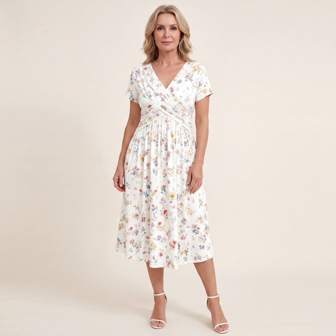 Addison | Floral V Neck Midi Dress