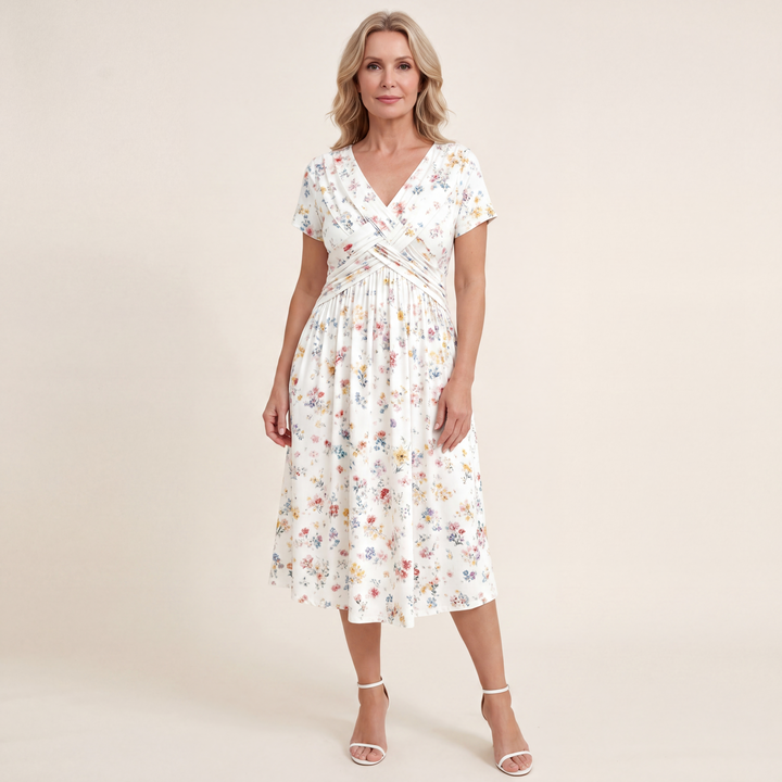 Addison | Floral V Neck Midi Dress