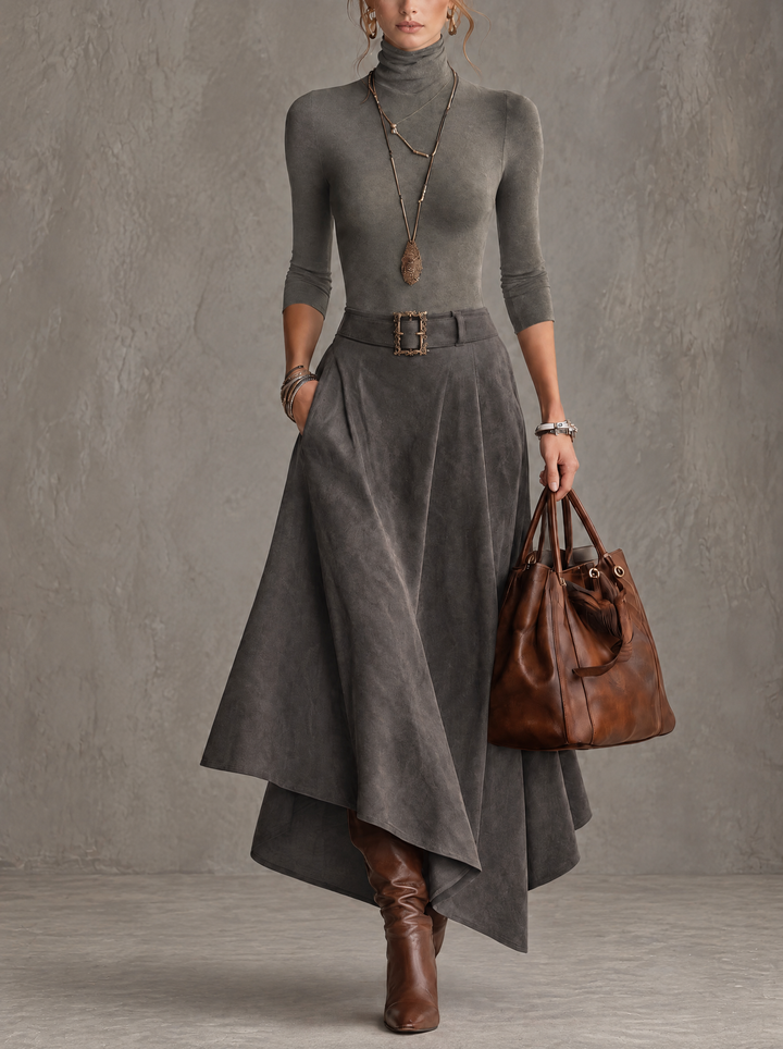Fabiola | Turtleneck Top &amp; Asymmetric Skirt Set