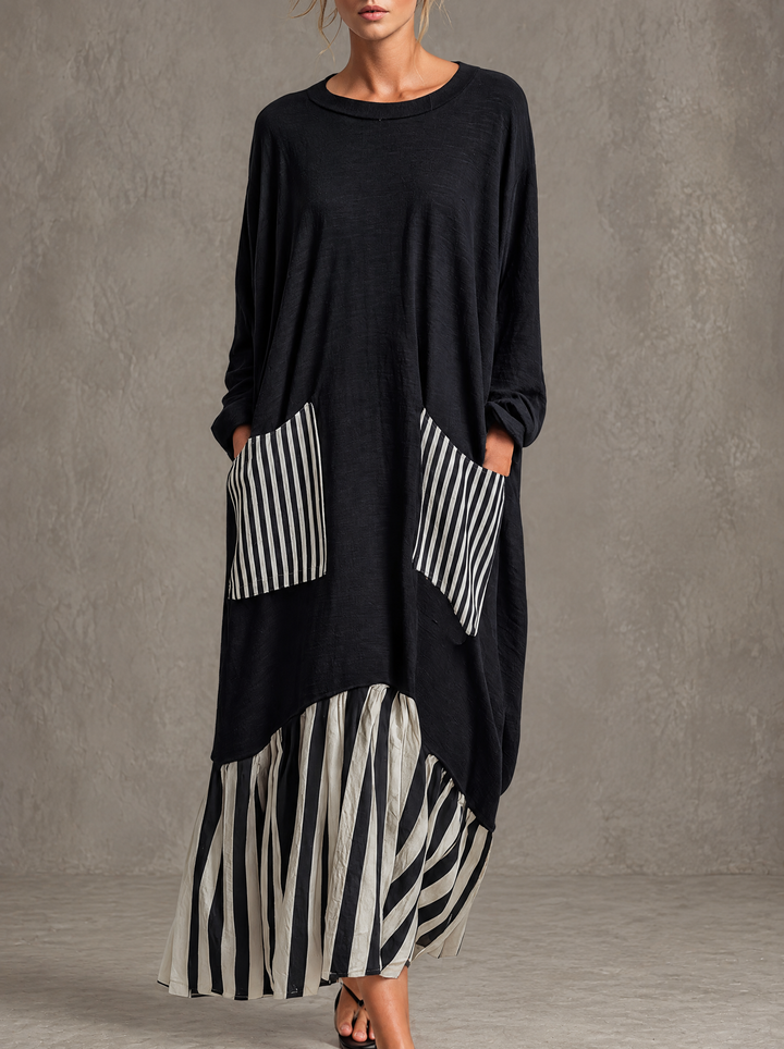 Stefania | Oversized Patchwork Stripe Maxi Dress
