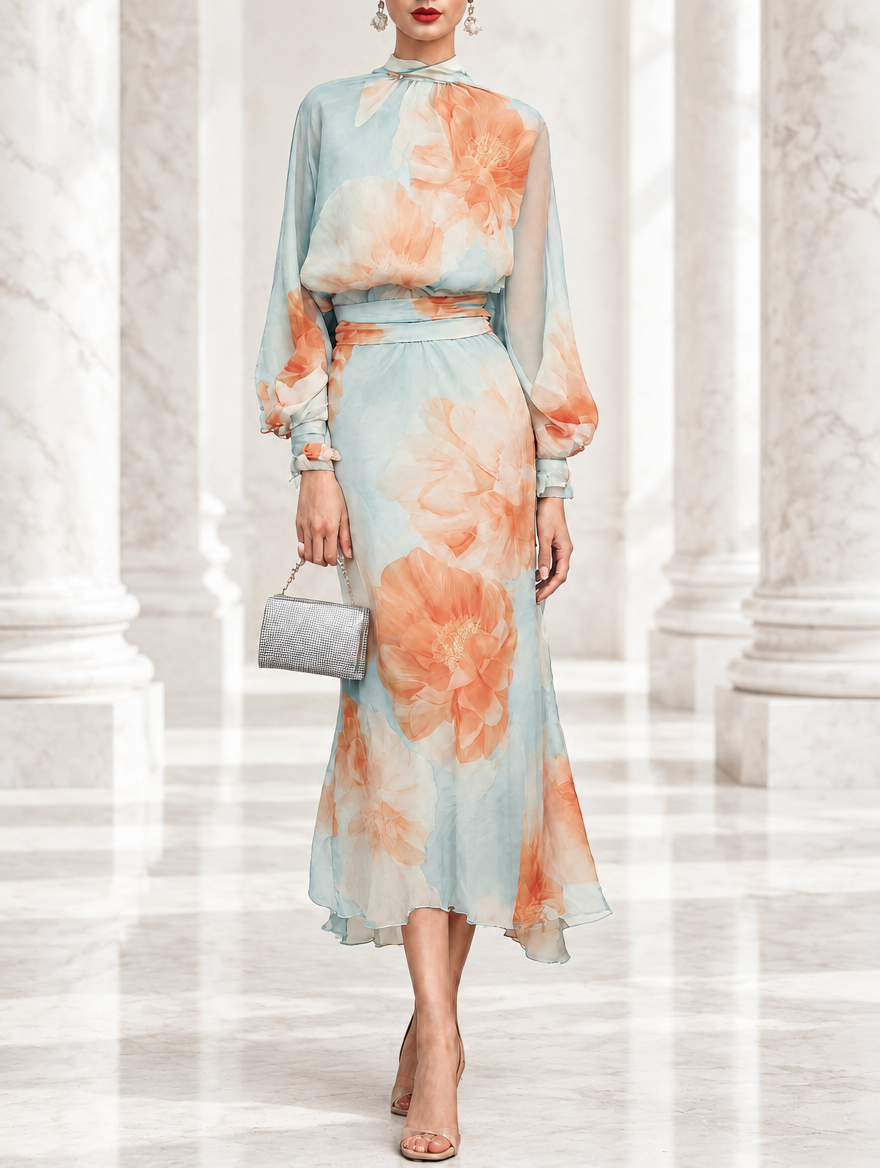 Ottavia | Turtleneck Top &amp; Floral Skirt Set