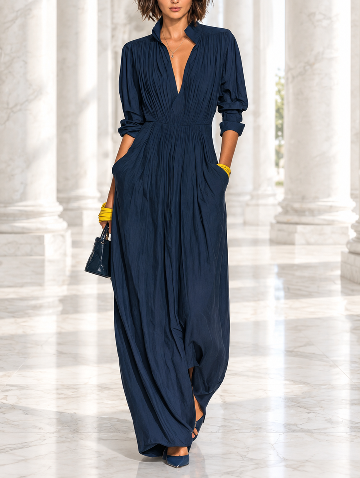Paloma | Pleated V-Neck Maxi Dress