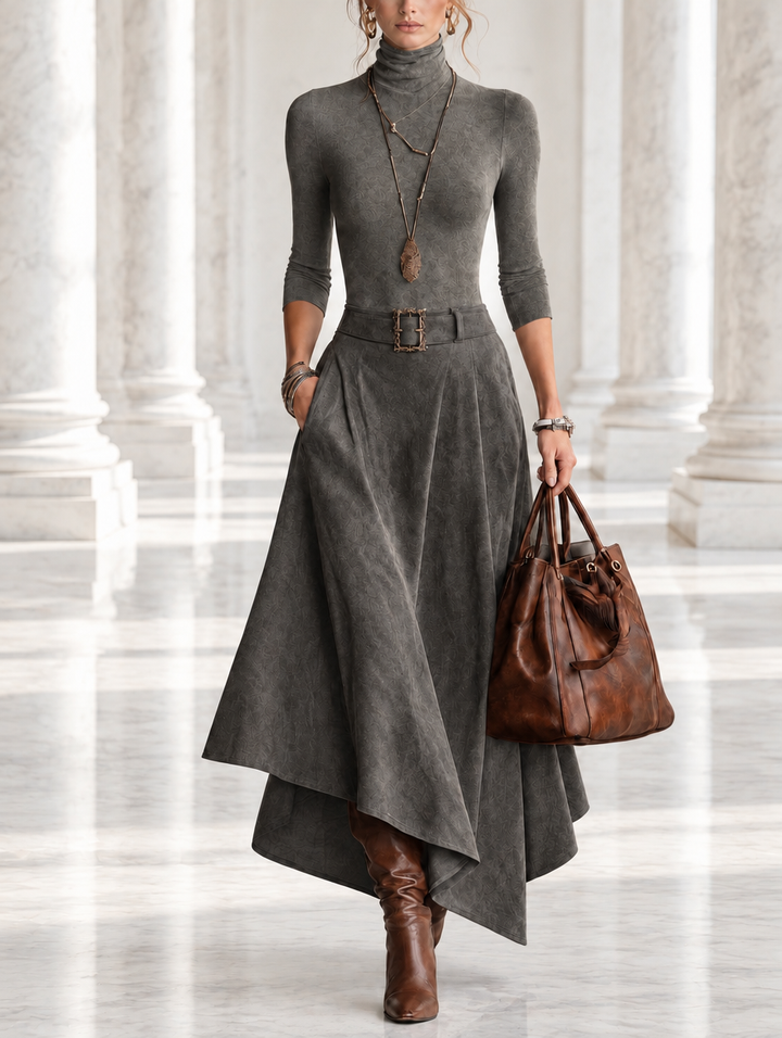 Fabiola | Turtleneck Top &amp; Asymmetric Skirt Set