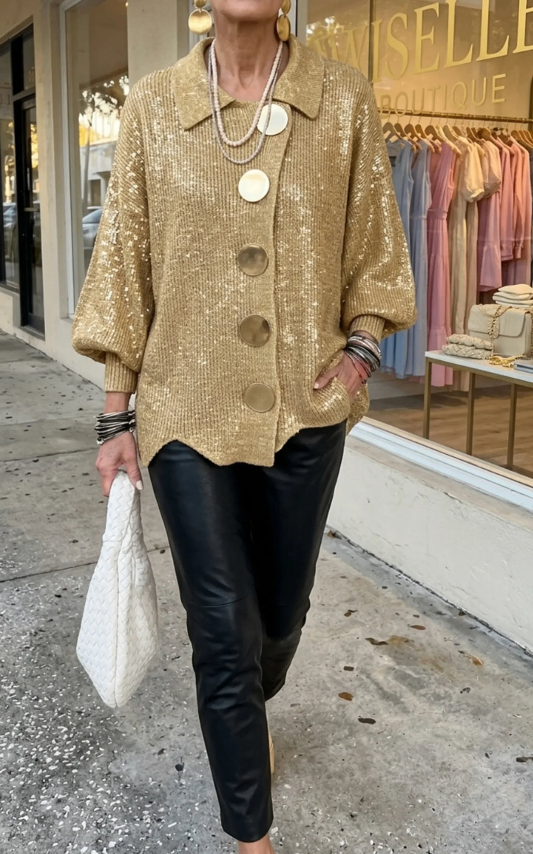 Isadora Oversized Collared Cardigan With Large Metal Buttons