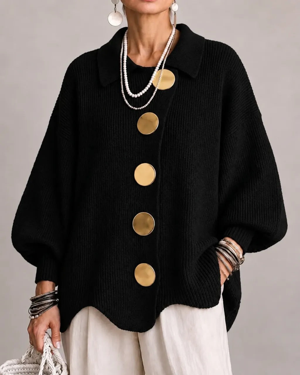 Karina Oversized Collared Button Cardigan