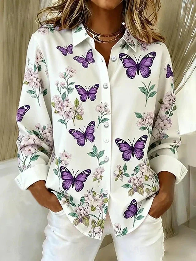 Dahlia Butterfly Print Button Blouse
