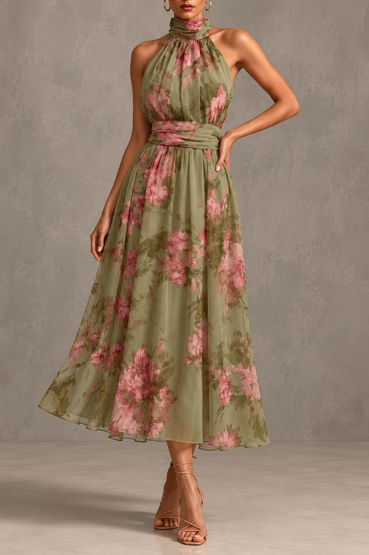 Alyssa | Floral Halter Neck Maxi Dress