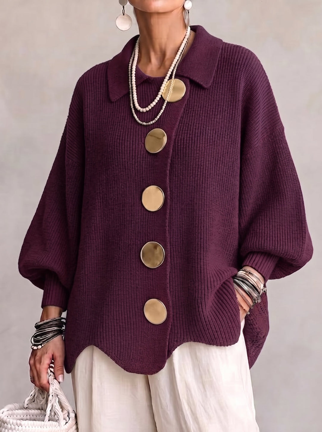 Karina Oversized Collared Button Cardigan