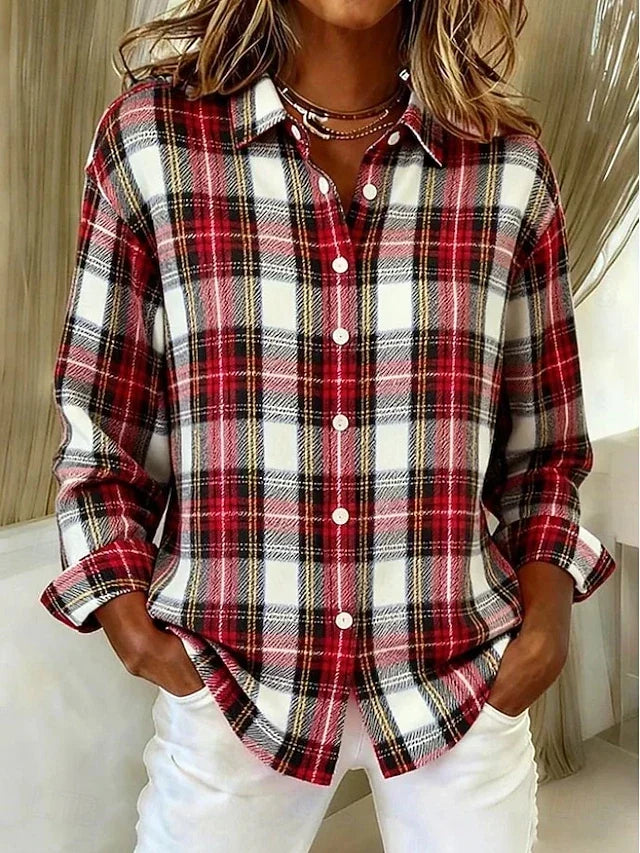 Dulcie Vintage Plaid Button Front Blouse