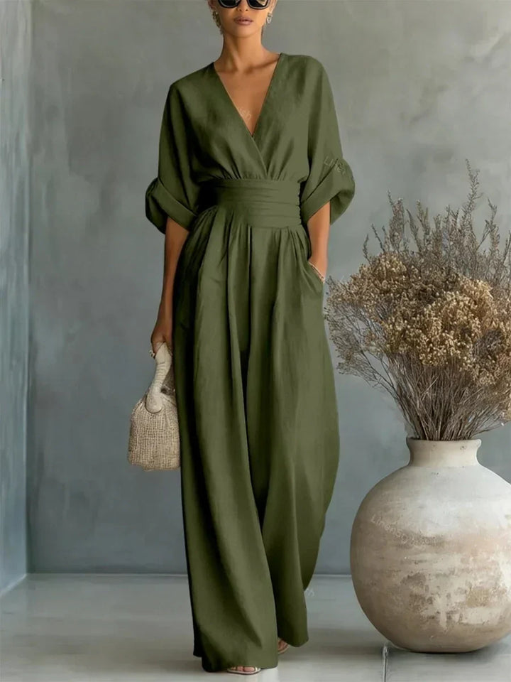 Verity Elegant V-Neck High-Waist Jumpsuit