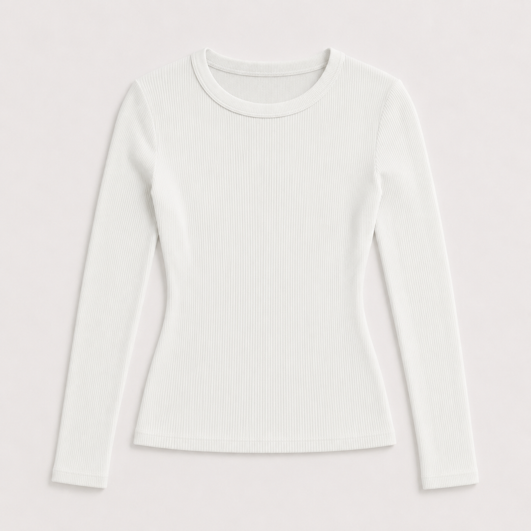 Ribbed Crew Neck Long Sleeve Top