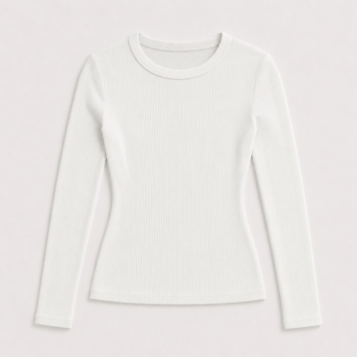Ribbed Crew Neck Long Sleeve Top